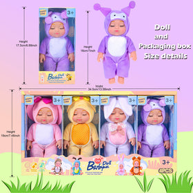Dollbie 4-piece baby dolls in pink bunny outfits inspire gentle caregiving