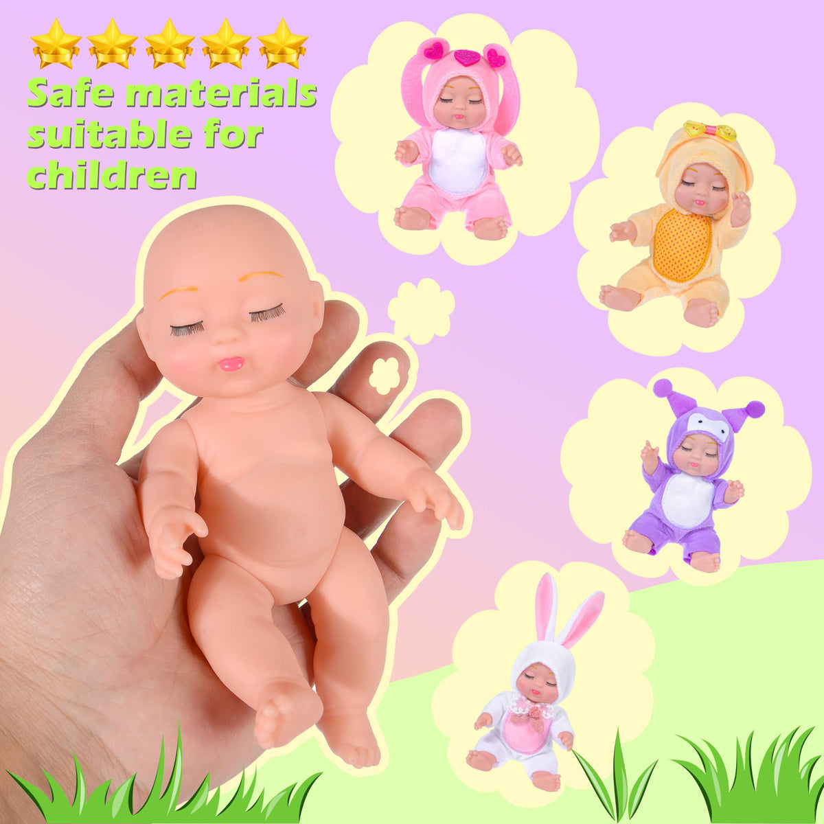 Dollbie 4-piece baby dolls in purple koala outfits spark imaginative adventures