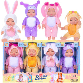 Dollbie 4-piece baby dolls in yellow chick outfits for imaginative play