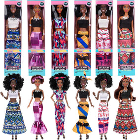 Dollbie six-pack African American fashion dolls with mix-and-match outfits for creative play