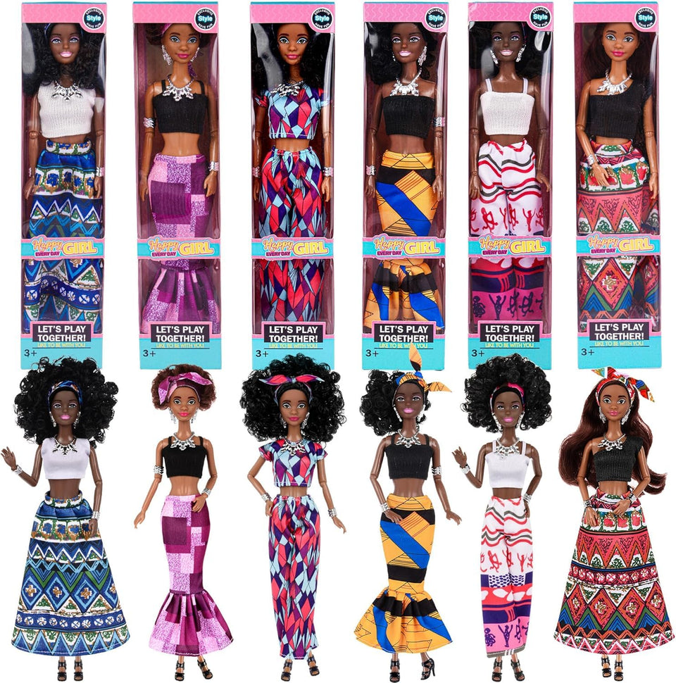 Dollbie six-pack African American fashion dolls with mix-and-match outfits for creative play