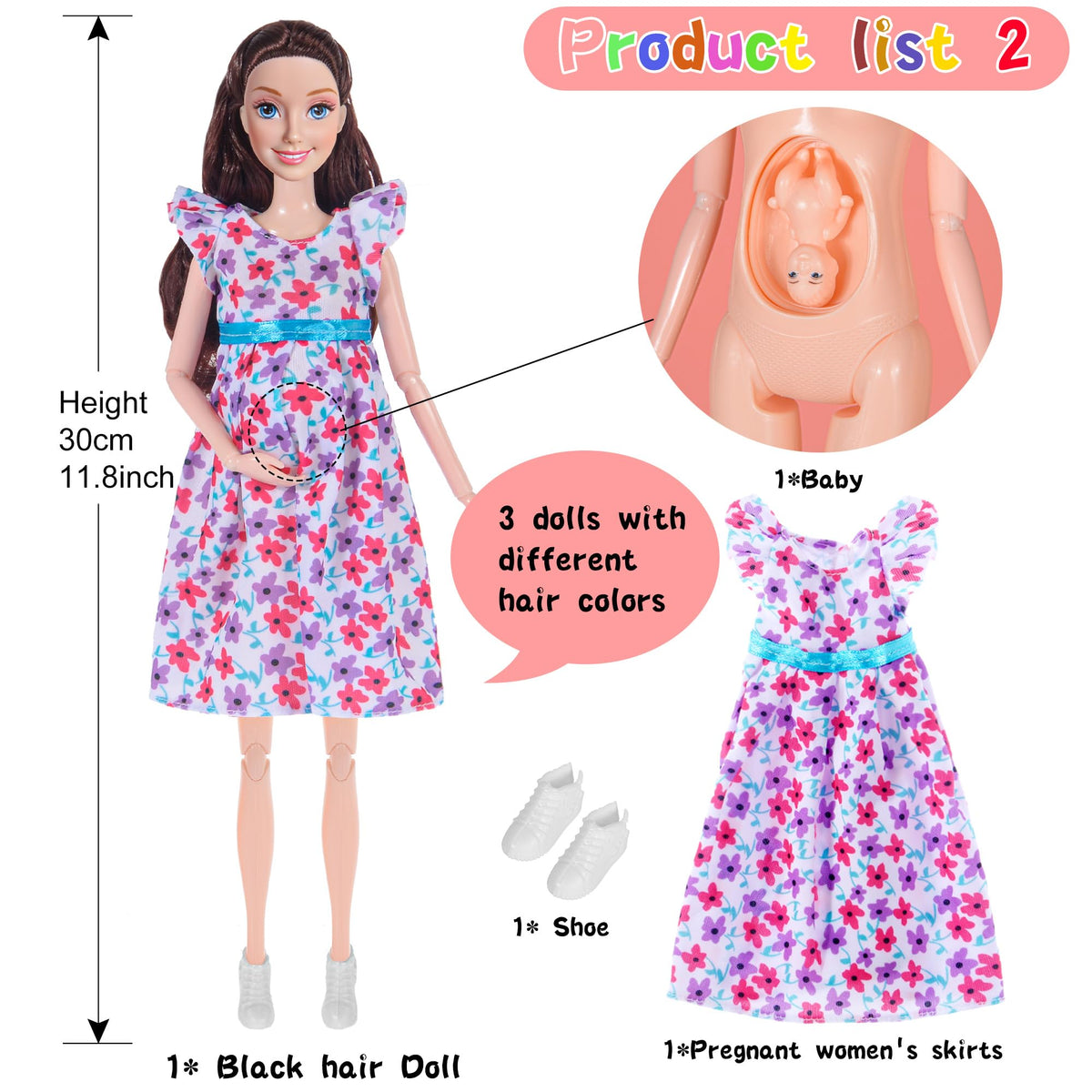 Each doll features interchangeable bellies for versatile storytelling and play.