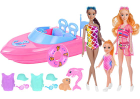 Dollbie summer beach dolls with speedboat ready for imaginative play