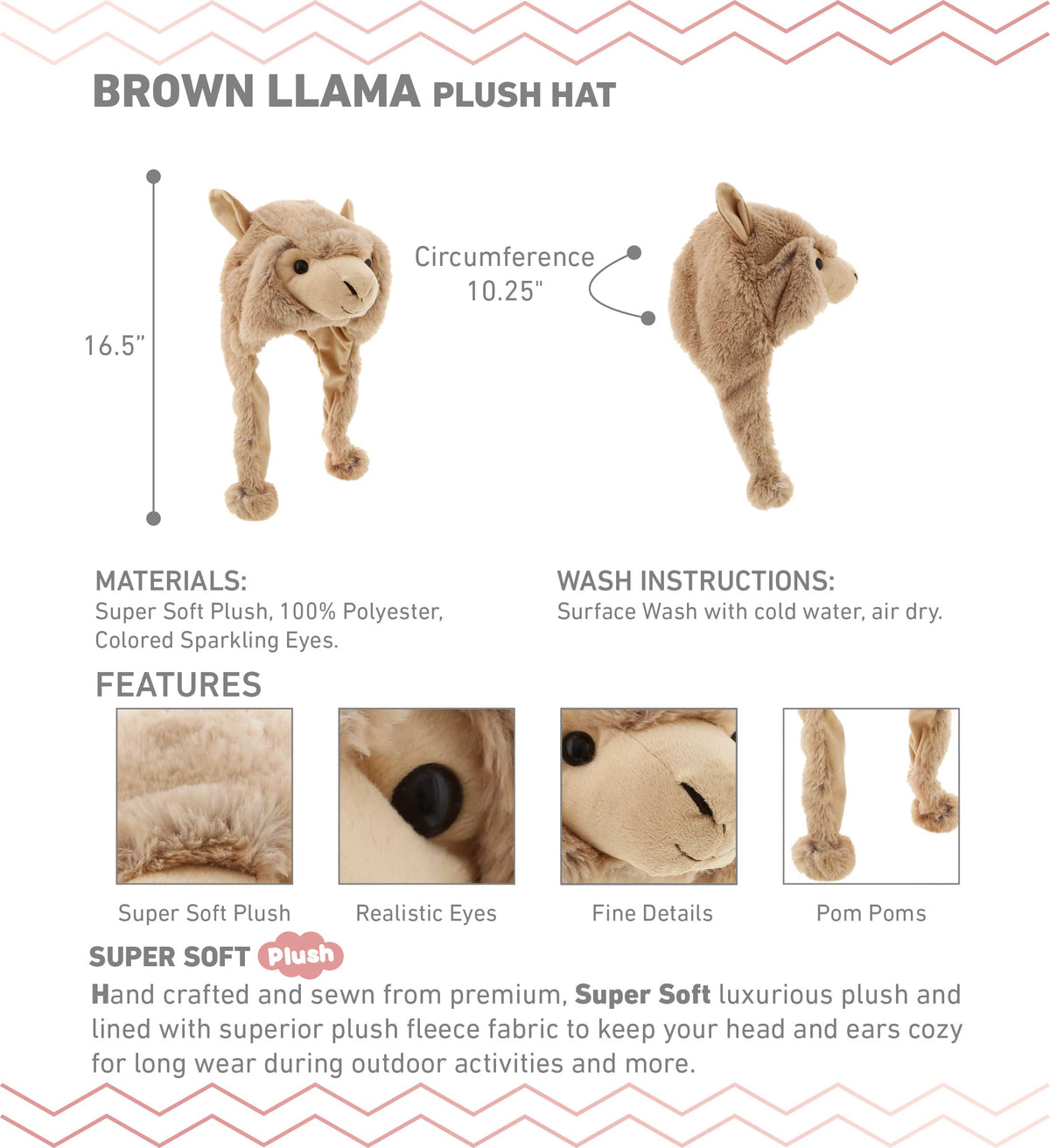 DolliBu Brown Llama Plush Hat side wear, portable warmth for outdoor adventures