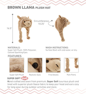 DolliBu Brown Llama Plush Hat side wear, portable warmth for outdoor adventures