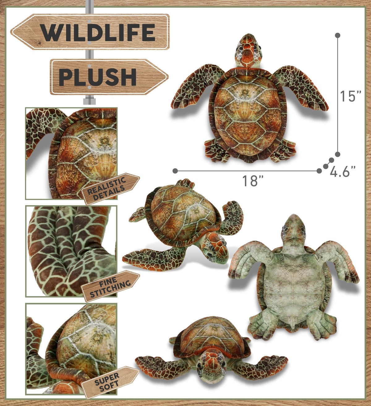 DolliBu sea turtle plush shell pattern adds realistic charm during playtime