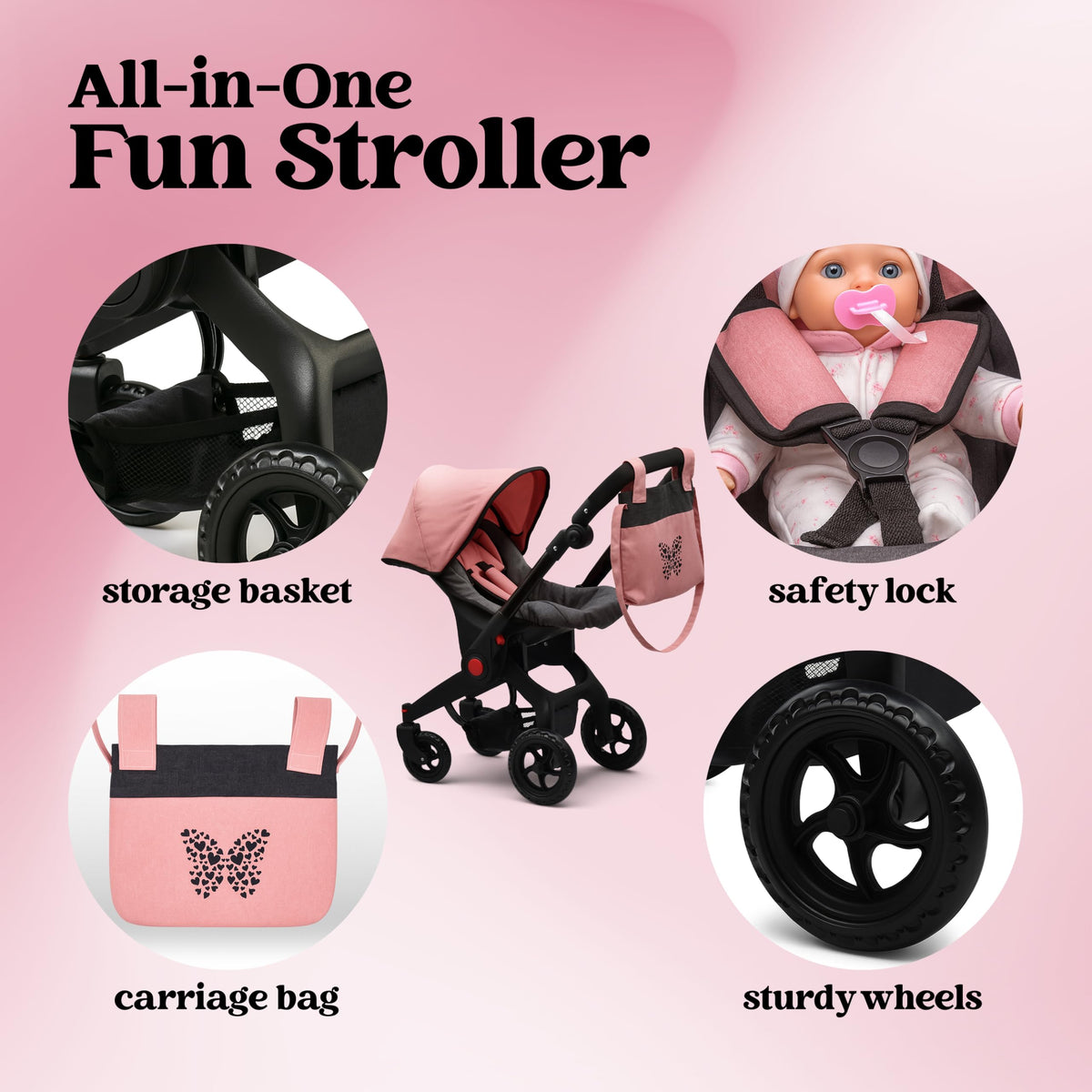 Dolls To Play adjustable-handle for comfortable pushing at any height