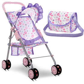 Dolls To Play baby doll stroller with pink canopy for imaginative play