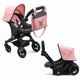 Dolls To Play baby doll travel stroller in pink and grey for versatile indoor outdoor play