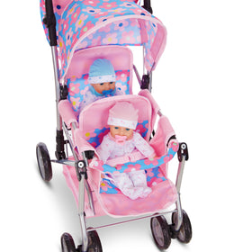 Dolls To Play blue floral diaper bag complements the stroller and keeps essentials organized.