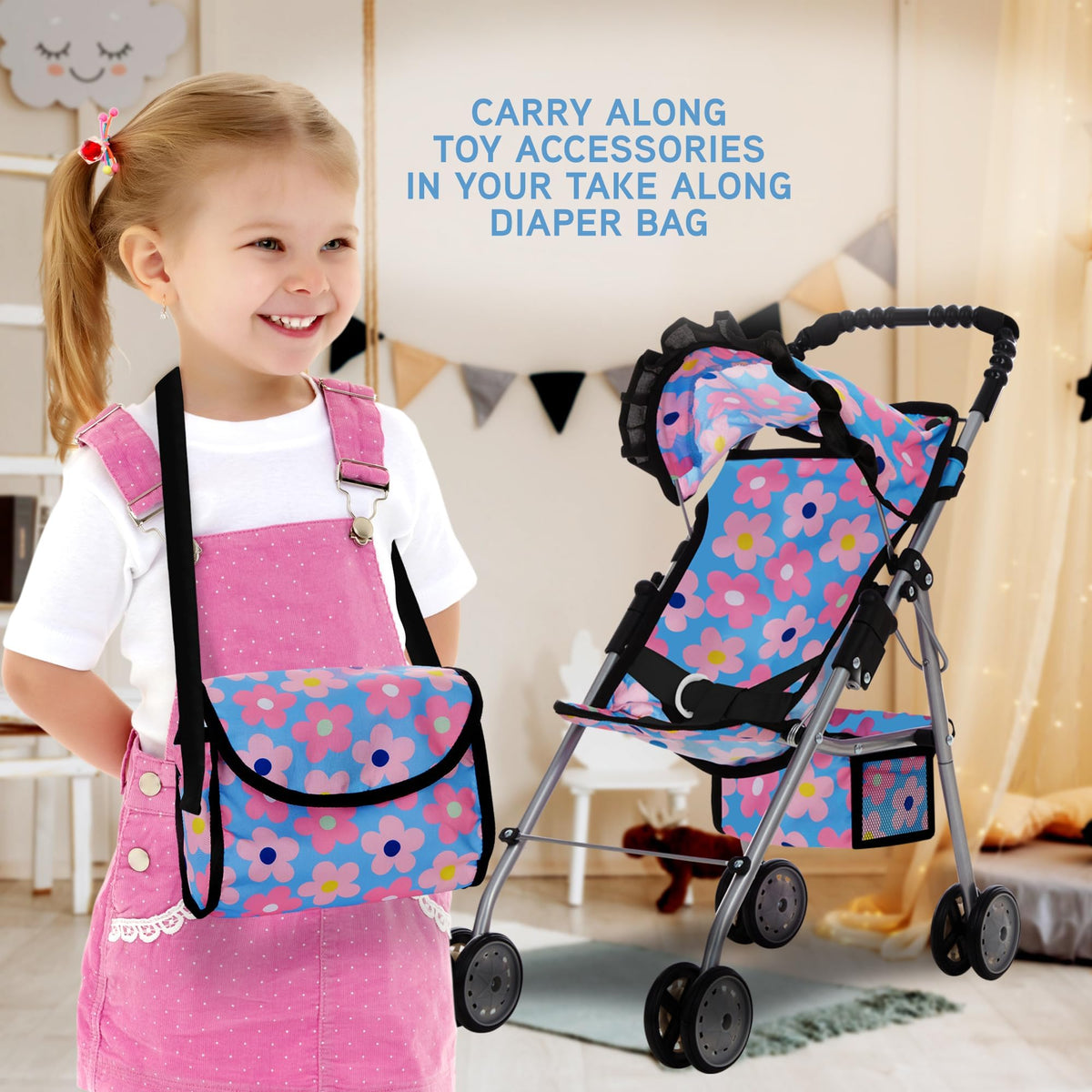 Dolls To Play doll diaper bag storage keeps essentials organized during outings