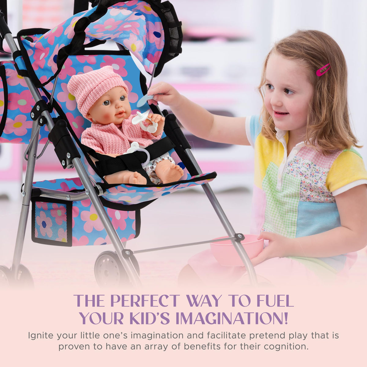 Dolls To Play Foldable Frame Doll Stroller for easy storage and transport