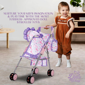 Dolls To Play pink stroller with canopy supports realistic role play