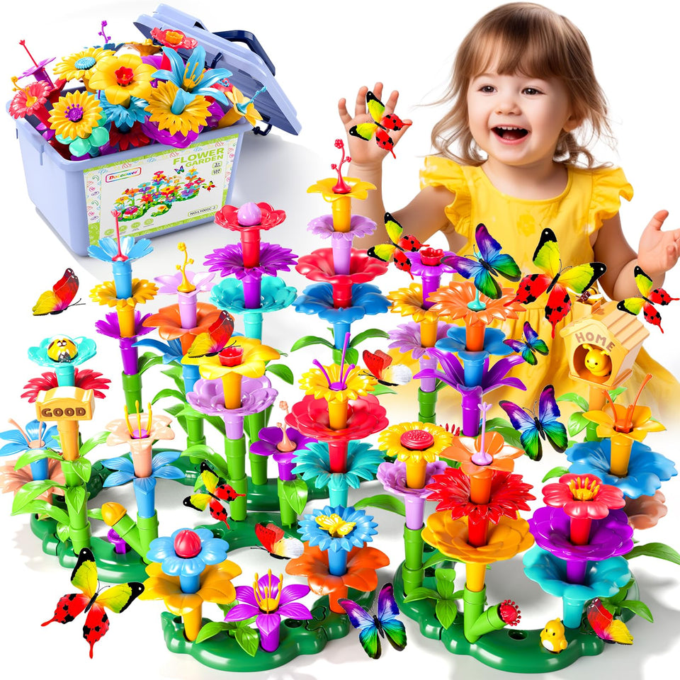 Doloowee 184Pcs flower garden pieces for imaginative garden-building play.