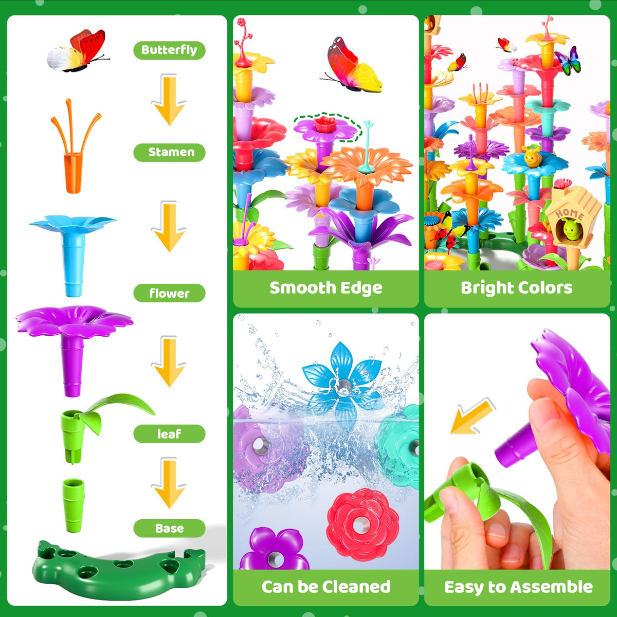 Bright colorful flowers and stems for Doloowee garden set stimulate creativity and learning
