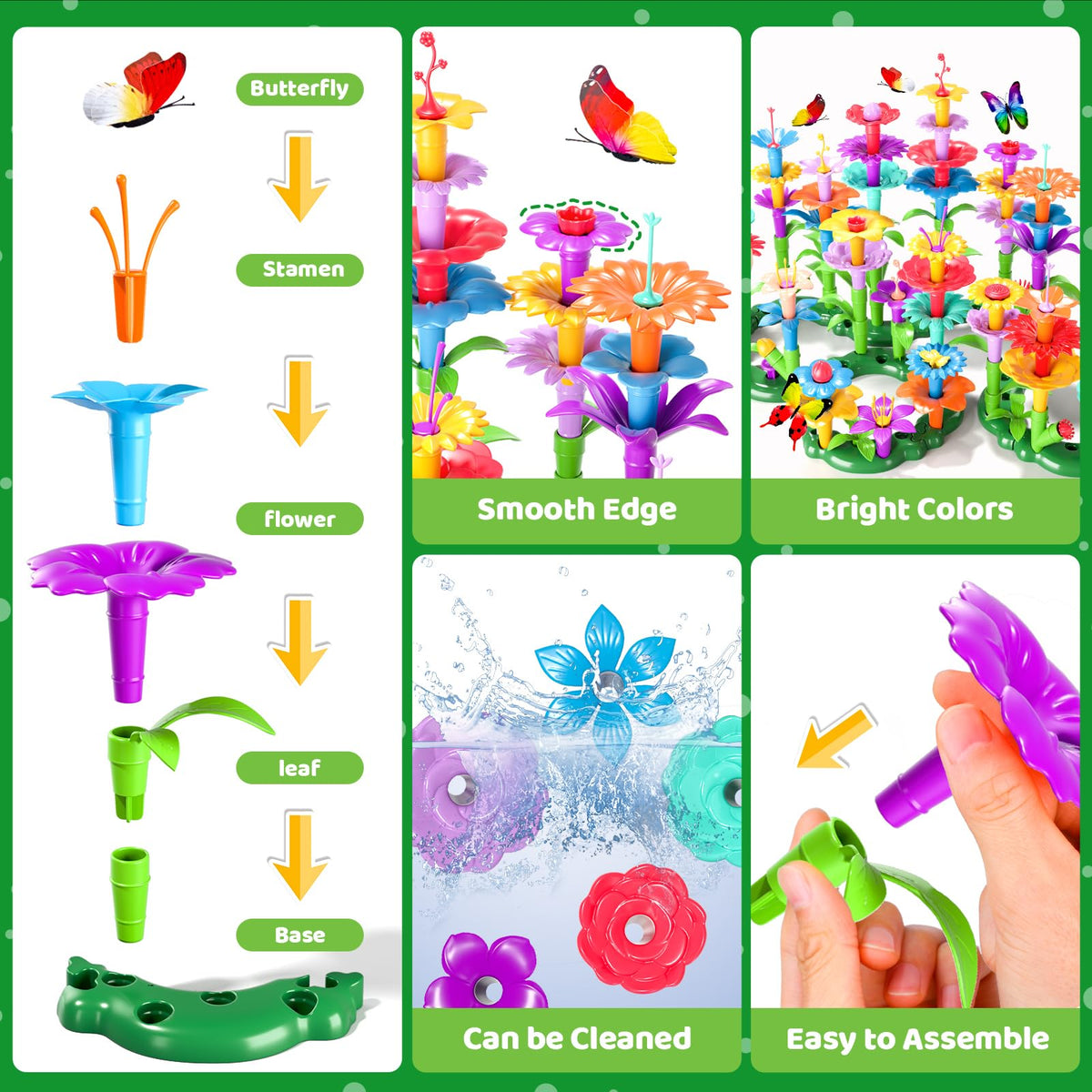 Doloowee colorful flowers, stems, and leaves enable crisp garden construction.