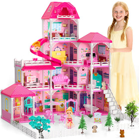 Doloowee dollhouse four-floor design with open windows for imaginative storytelling
