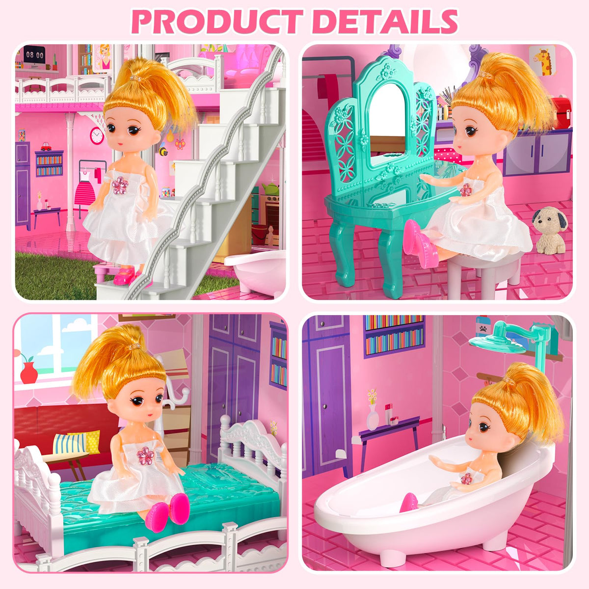 Doloowee dollhouse slide and stairs enabling multi-room play