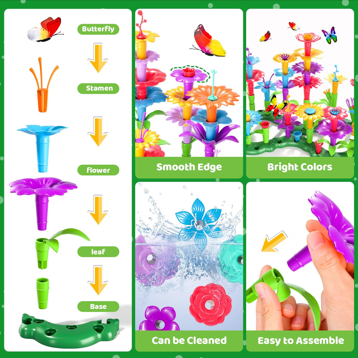 Doloowee flower parts including stems and leaves for garden building