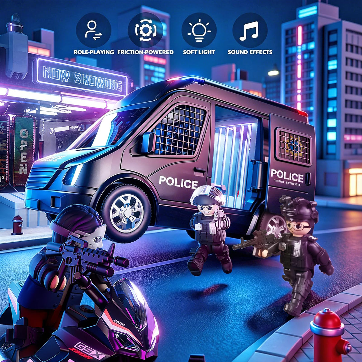Doloowee Police Car Toy Truck figures and accessories enrich storytelling.