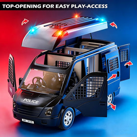 Doloowee Police Car Toy Truck side view showcasing spacious play space.