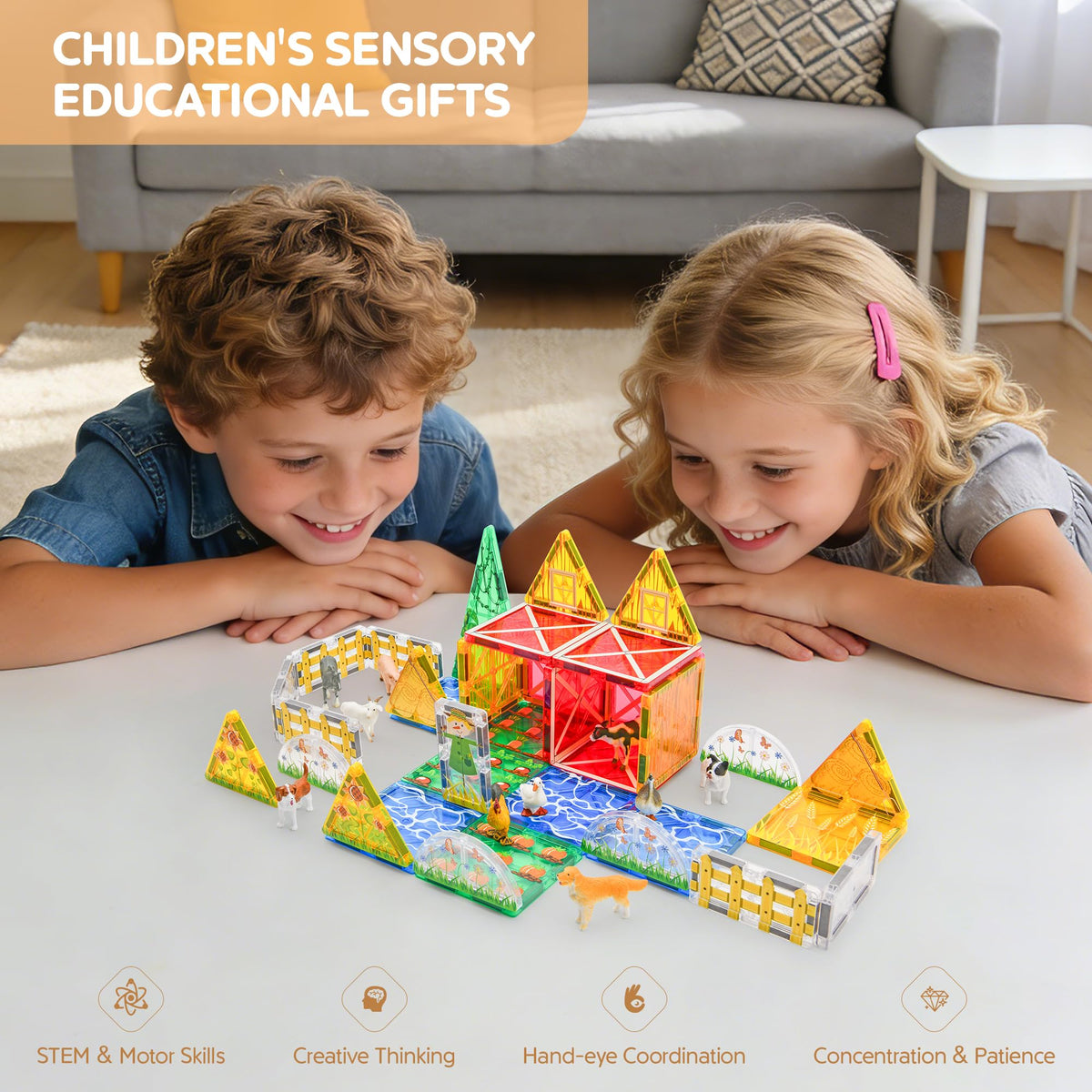 Dolph Hug Farm Tiles animal pieces enable role play and fine motor practice.