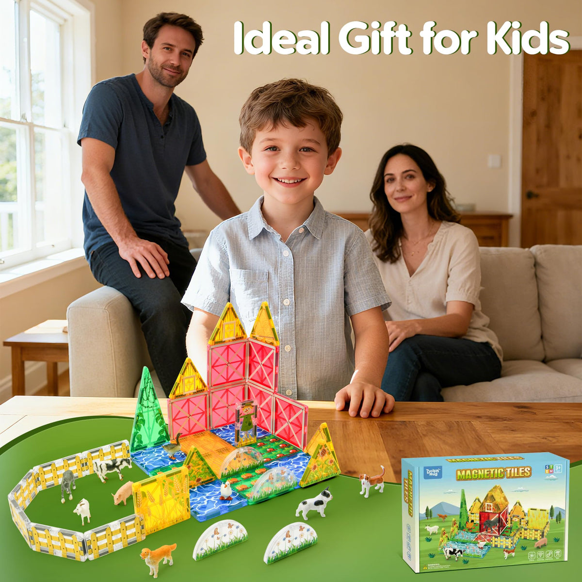Dolph Hug Farm Tiles compatibility expands play with other magnet sets.