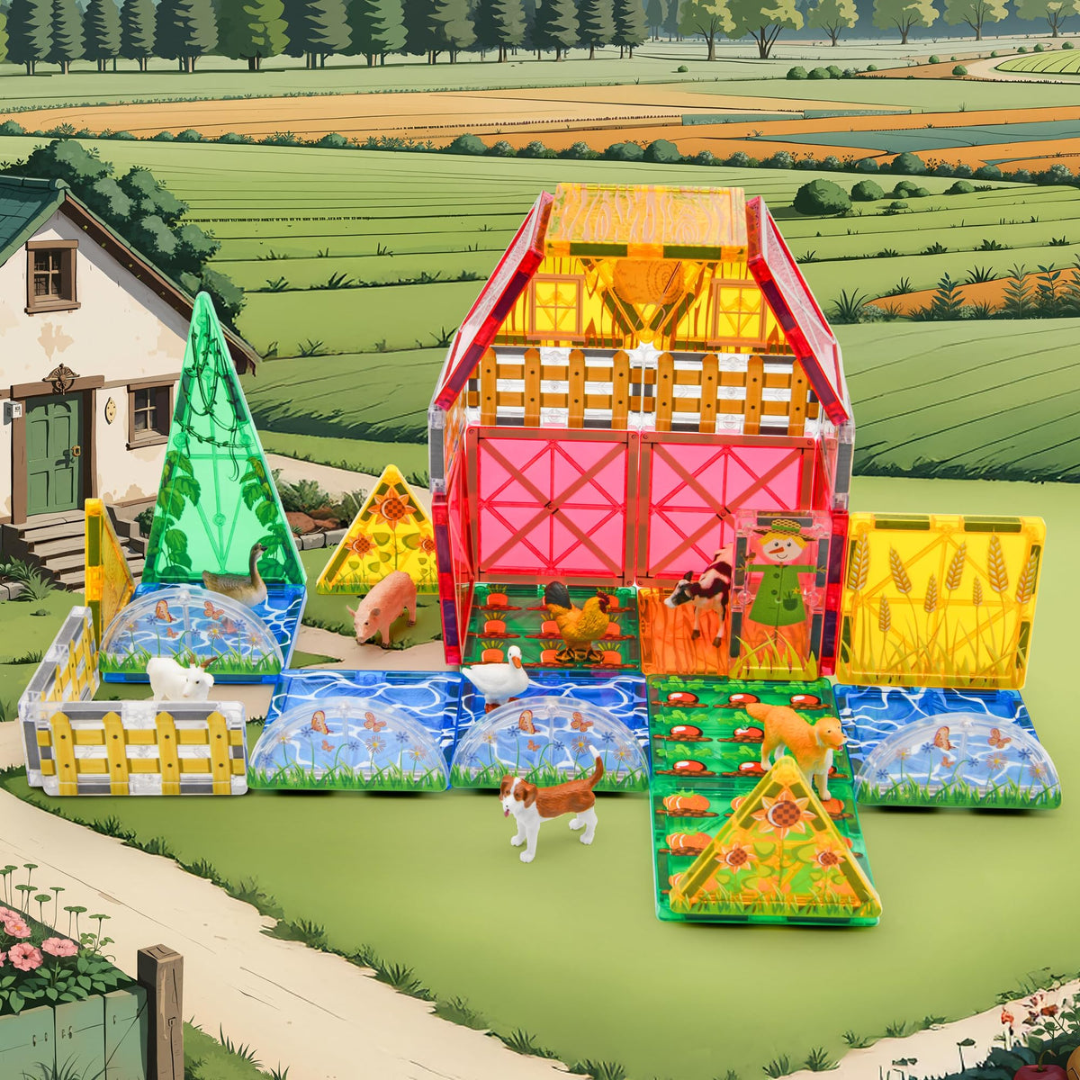 Dolph Hug Farm Tiles field and sunflowers invite creative scene-building during play.