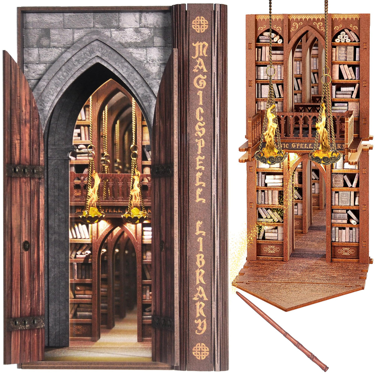 Dolphin Island Infinite Magicspell Library shows endless bookshelf illusion for magical reading nook