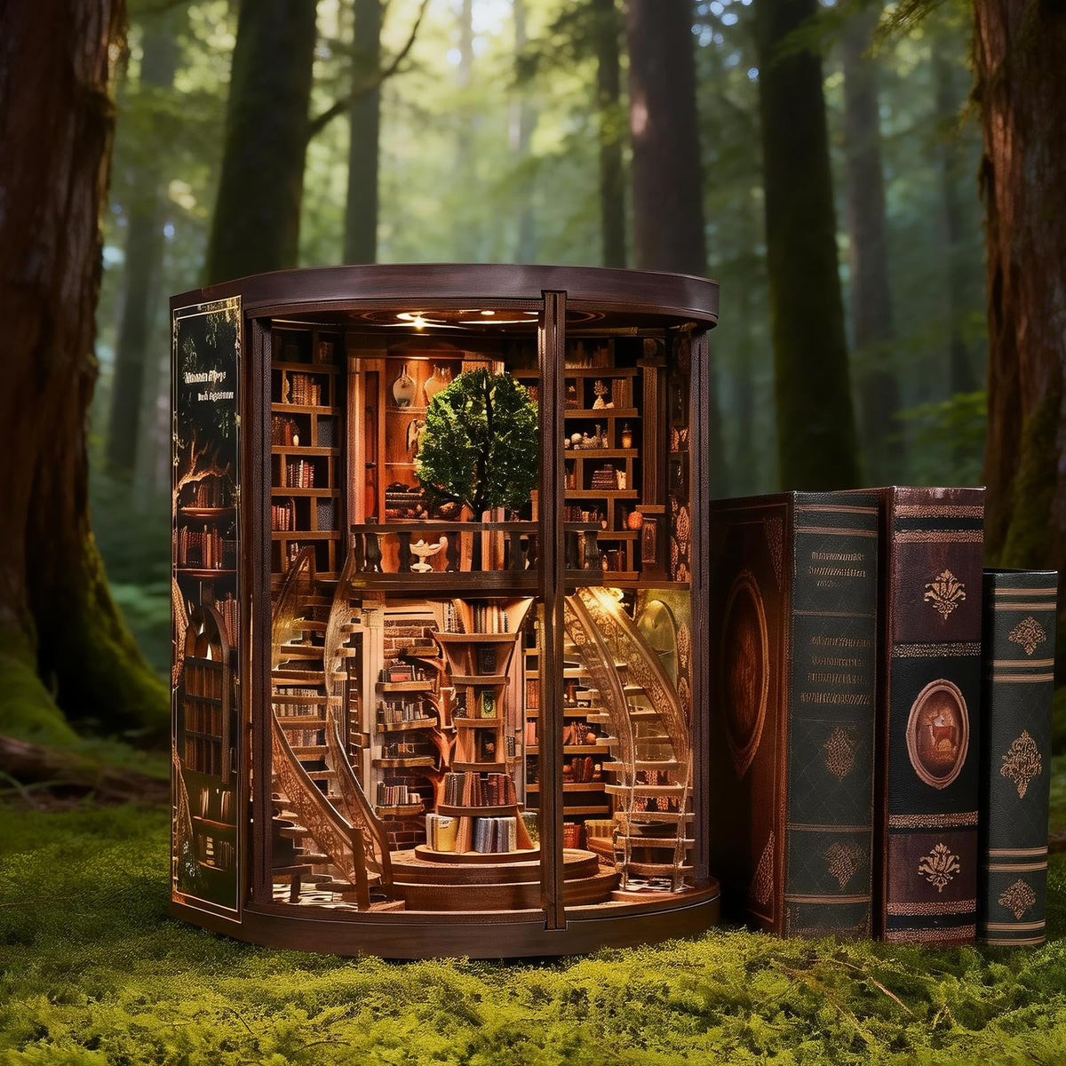 DolphinIsle Book Nook Wisdom Rings model offers a charming display on shelves