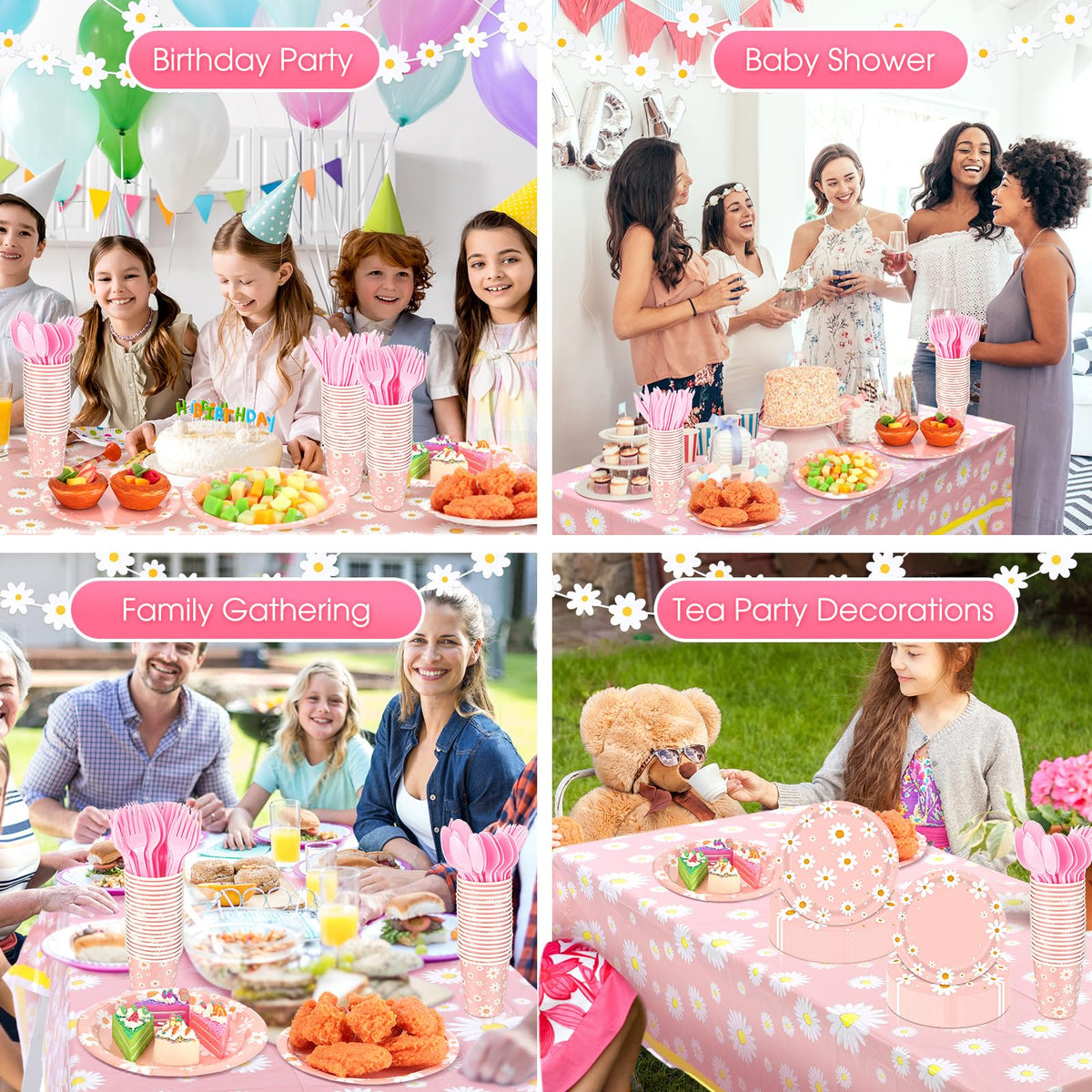 Domensi Daisy tablecloths in a daisy theme to protect surfaces