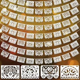 DomeStar white papel picado banner with heart cutouts for elegant all-white fiesta decor.