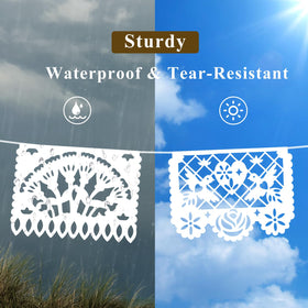 DomeStar white papel picado string for outdoor use—waterproof and fade-resistant.