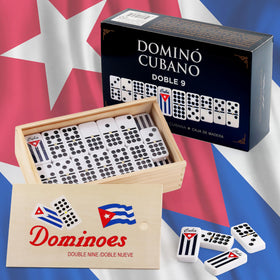 Domino Cubano Doble Nueve tile back with Cuban flag adds patriotic flair to game nights.