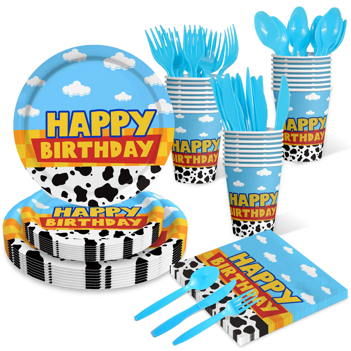 Domment cow-cloud 9-inch plates: sturdy dinnerware for kids' birthday meals.