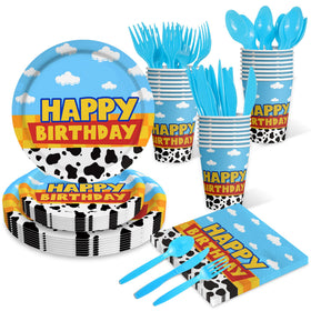 Domment cow-cloud 9-inch plates: sturdy dinnerware for kids' birthday meals.
