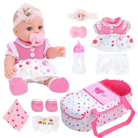 DONTNO 12-inch baby doll with bassinet for easy pretend play and transport
