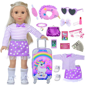 DONTNO 29 Pcs travel set for 18-inch dolls, vibrant and ready for imaginative play