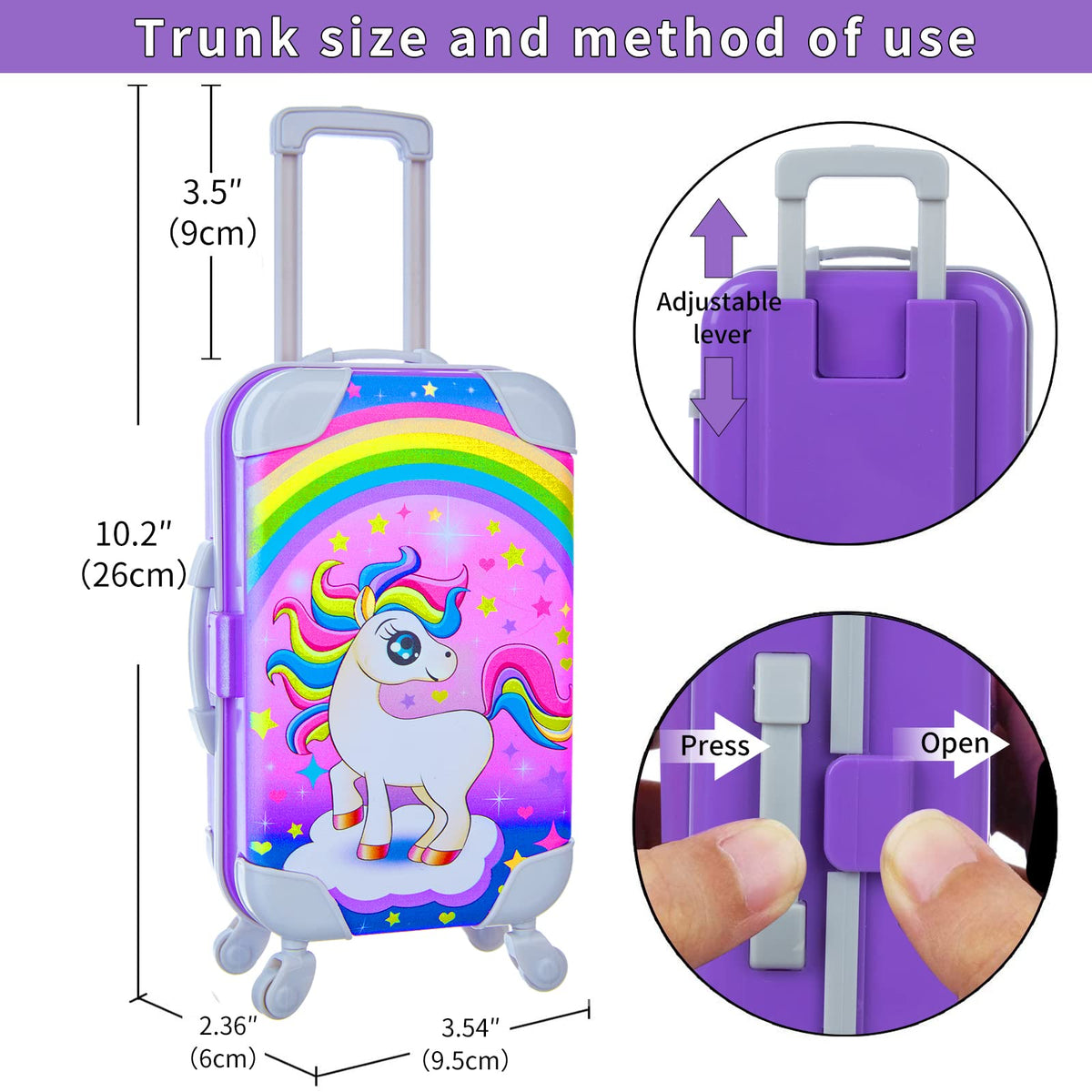 DONTNO unicorn travel suitcase with handle for pretend packing