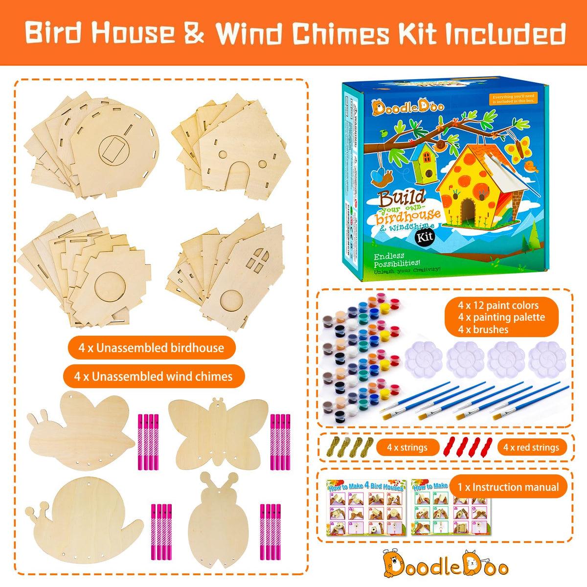 DoodleDoo Wind Chime Kit Assembly shows easy, tool-free crafting.