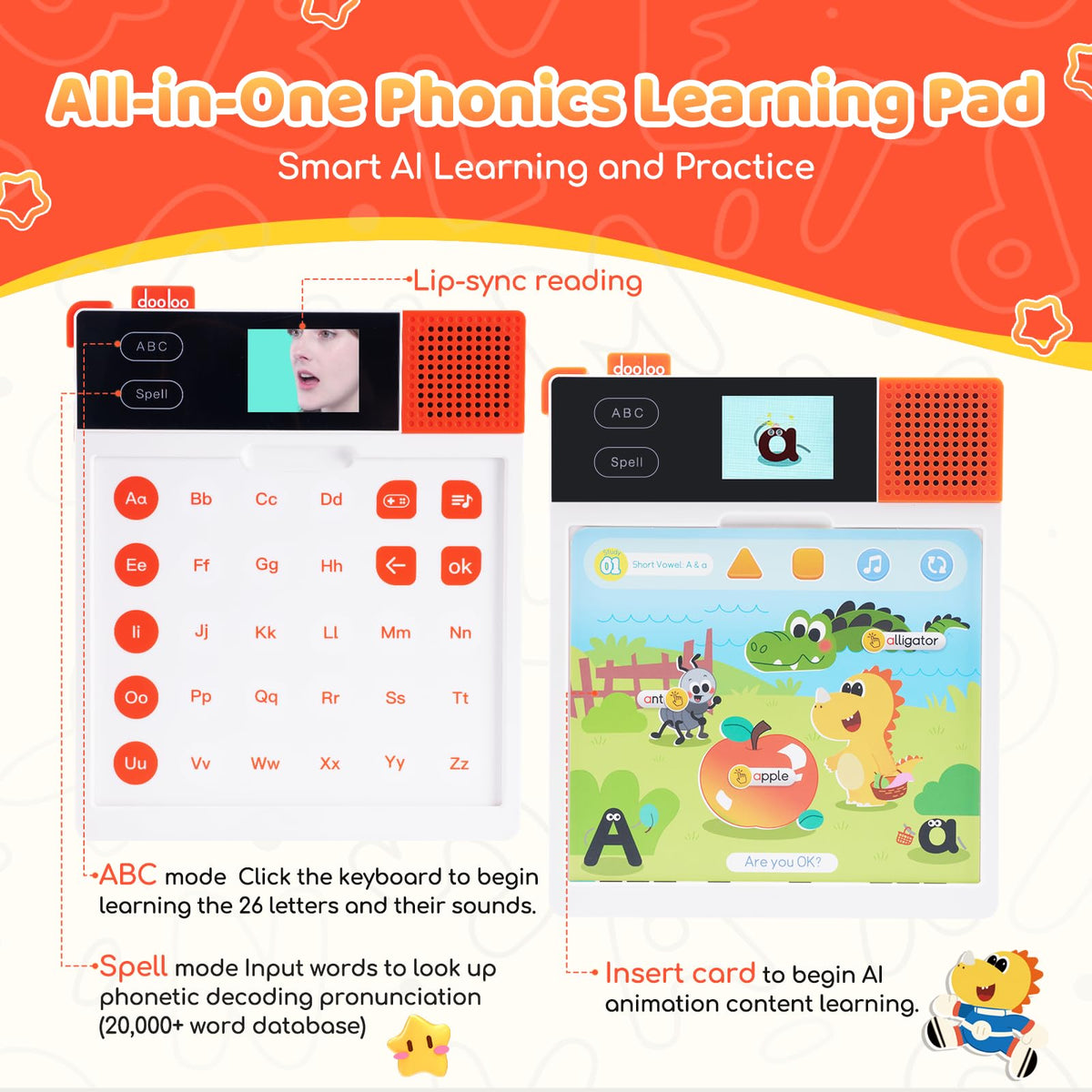 Dooloo animated lesson pages showing engaging phonics scenarios