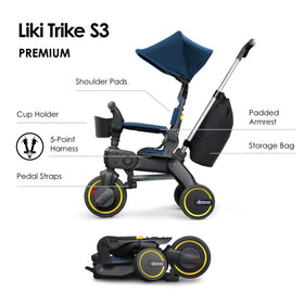 DOONA Liki Trike S3 royal blue showing five modes for growing toddlers