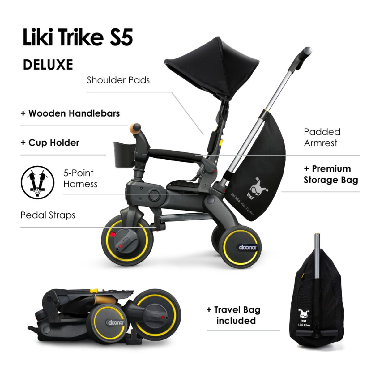 Doona Liki Trike S5 compact form fits trunks and overhead bins for travel