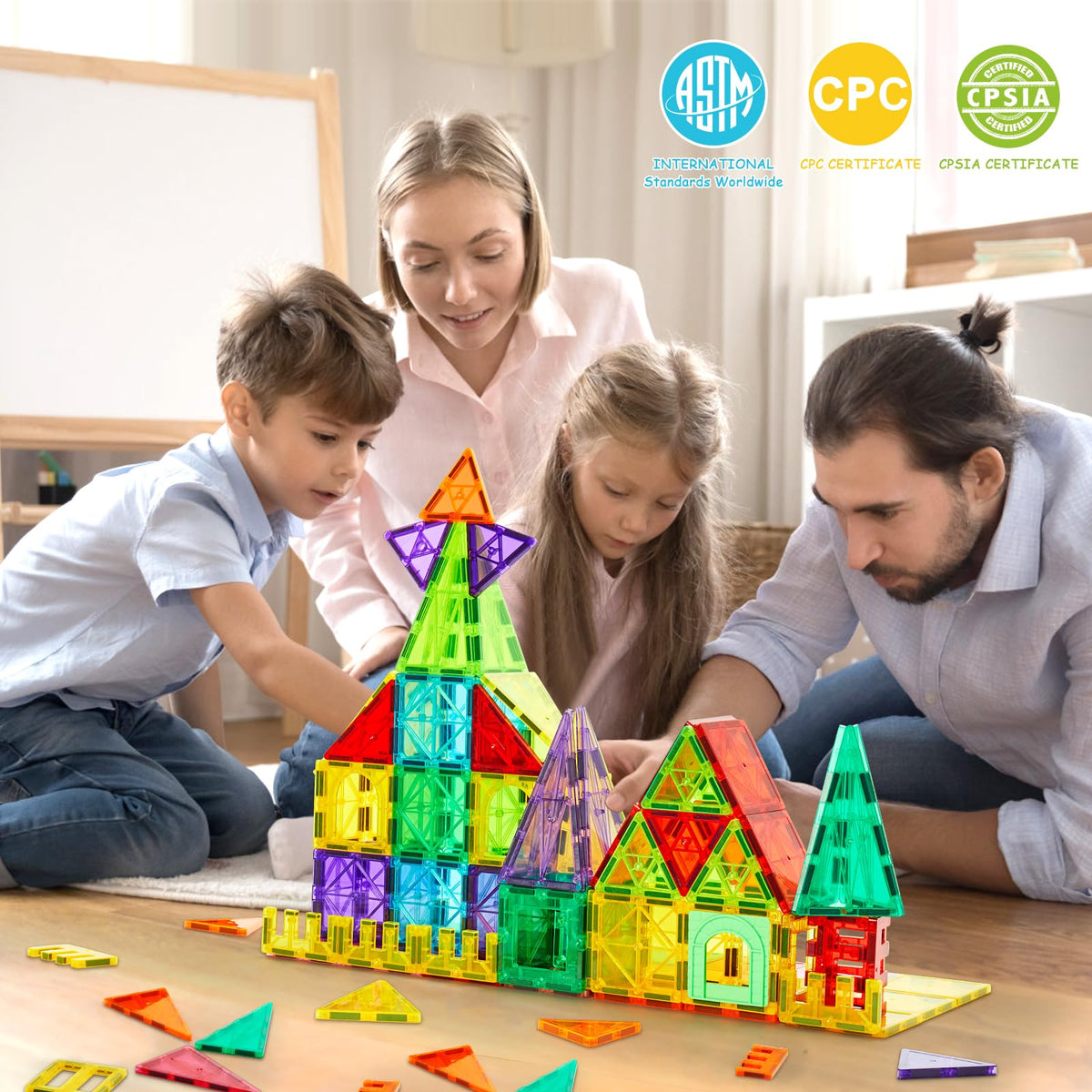 Dopyye magnetic tiles forming colorful castles spark creative play and problem-solving.