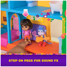 Dora dancing flower provides interactive play cue