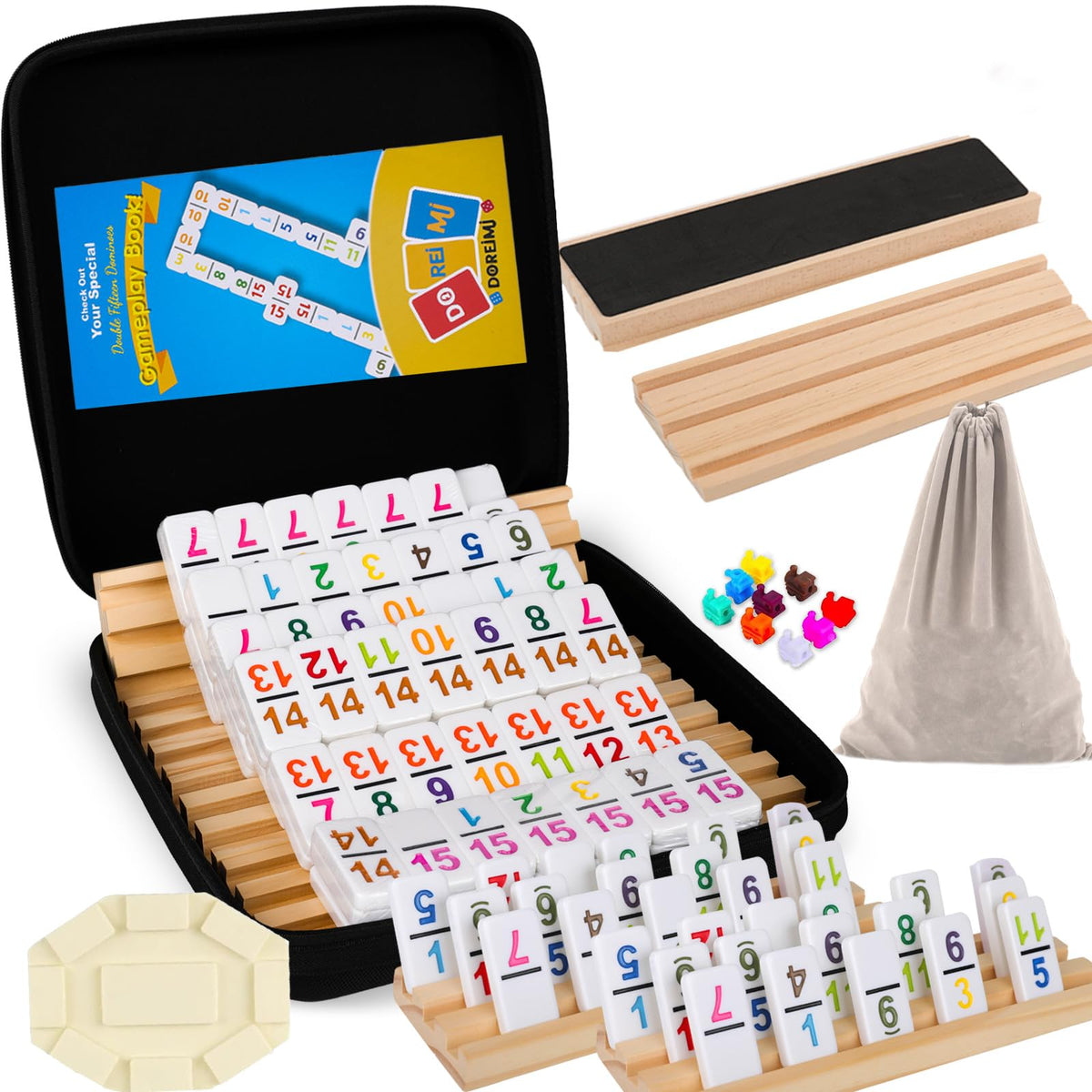 Doreimi double-15 domino tiles with 136 numbers for versatile play