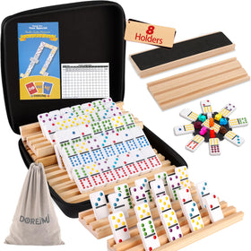 Doreimi Mexican Train Dominoes tiles displayed for vibrant family gameplay