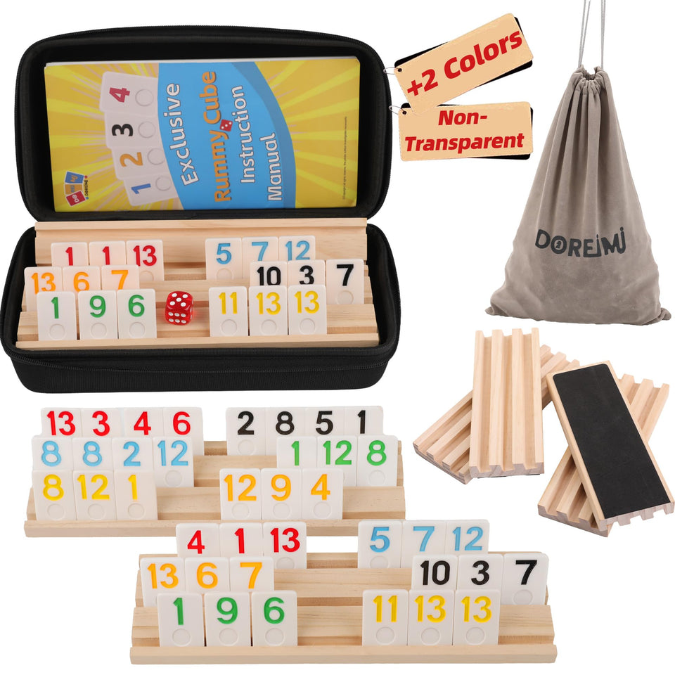 Doreimi rummy cube tiles 162 with vibrant colors and large numbers for six players.