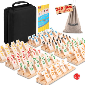 Doreimi rummy tile set with 240 non-transparent pieces for vibrant, easy-to-read numbers.