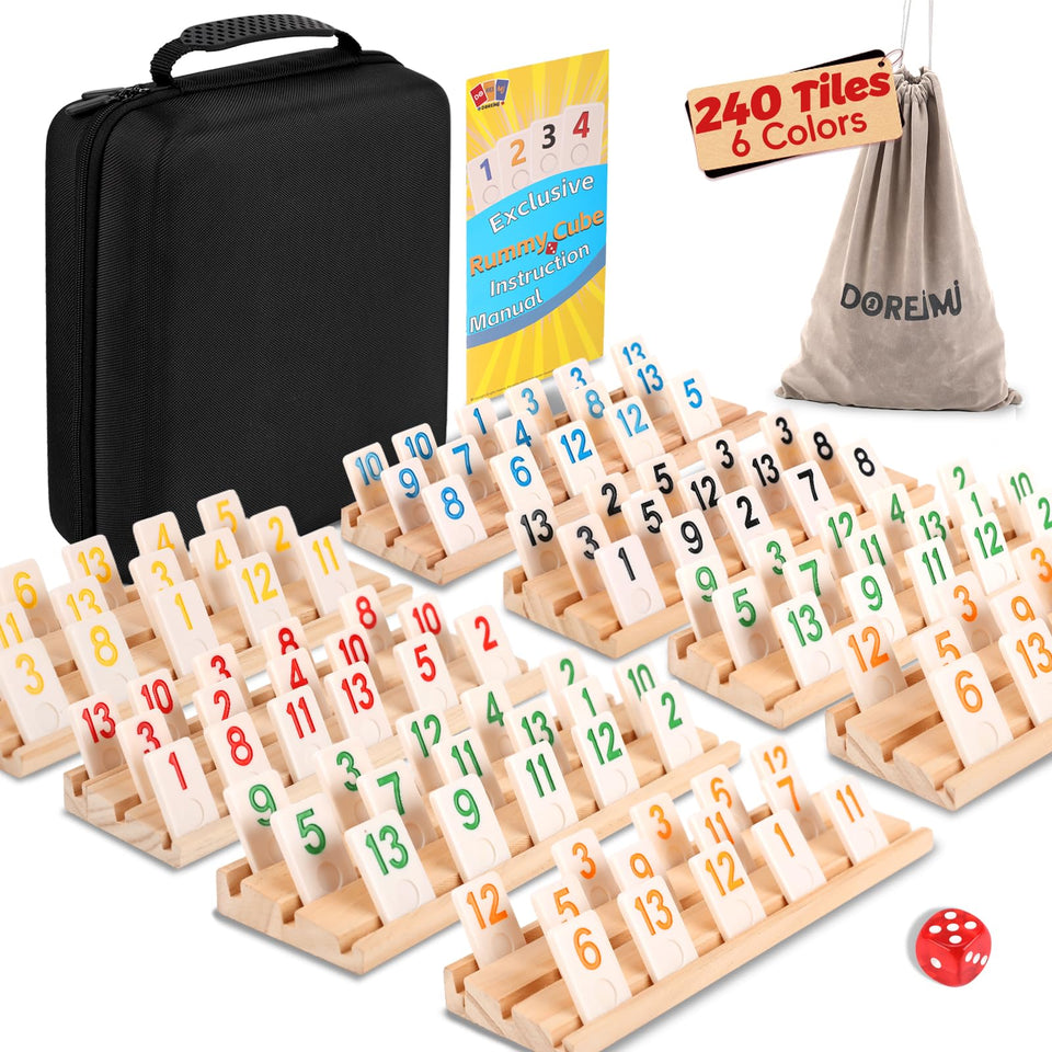 Doreimi rummy tile set with 240 non-transparent pieces for vibrant, easy-to-read numbers.